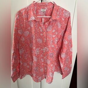 NWT J. Crew Coral Pink Floral Print Button Down Blouse Long Sleeve Size 3X